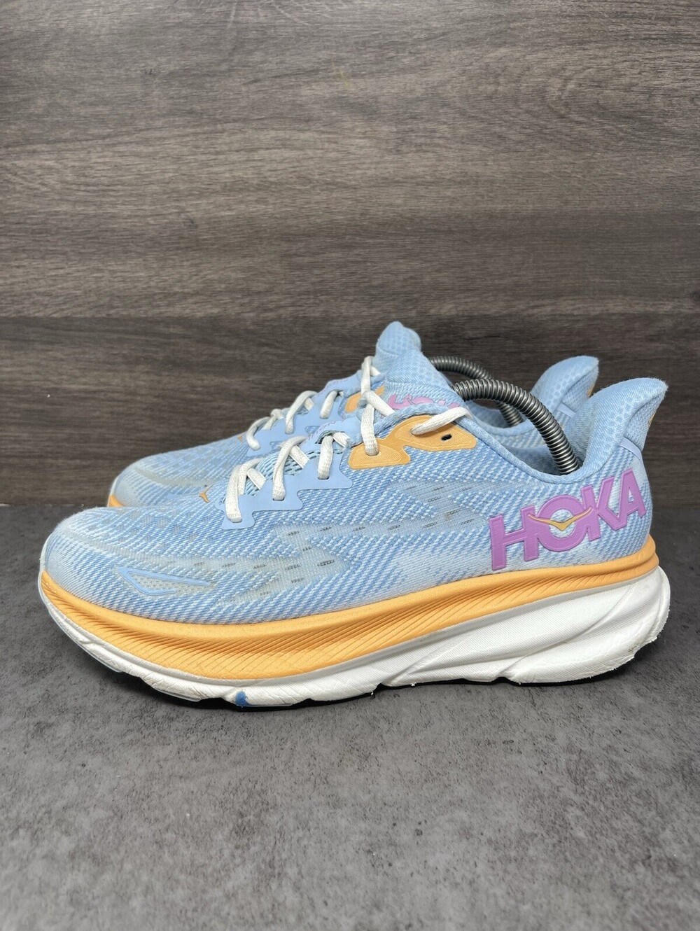 HOKA Clifton 9 Size 10 Womens Airy Blue Ice Water Orange Running Shoes